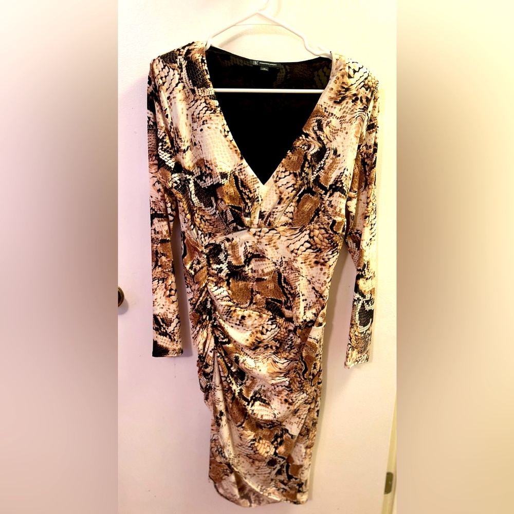 Snake print ruche INC International Concepts dress off white black and brown | M